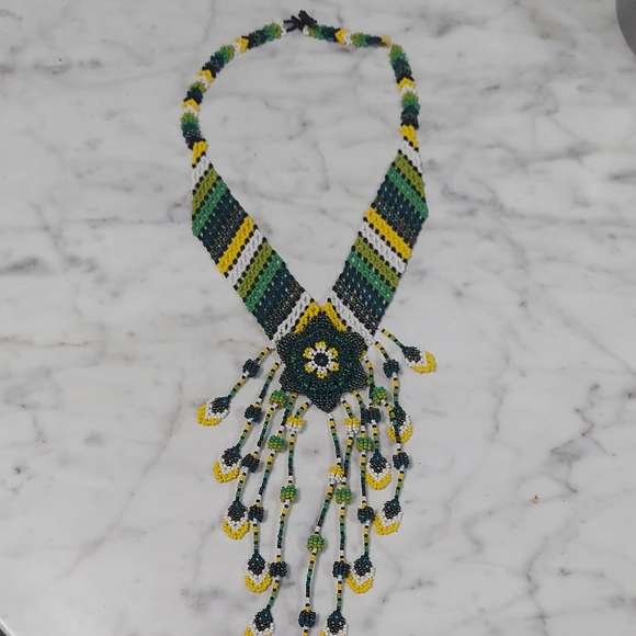 Gorgeous Native American Made Beaded Bib/Cascade Necklace